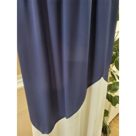 Shoshanna Blue & White Polyester Halter Sleeveless Long Maxi Dress Pockets 4 - Picture 4 of 15